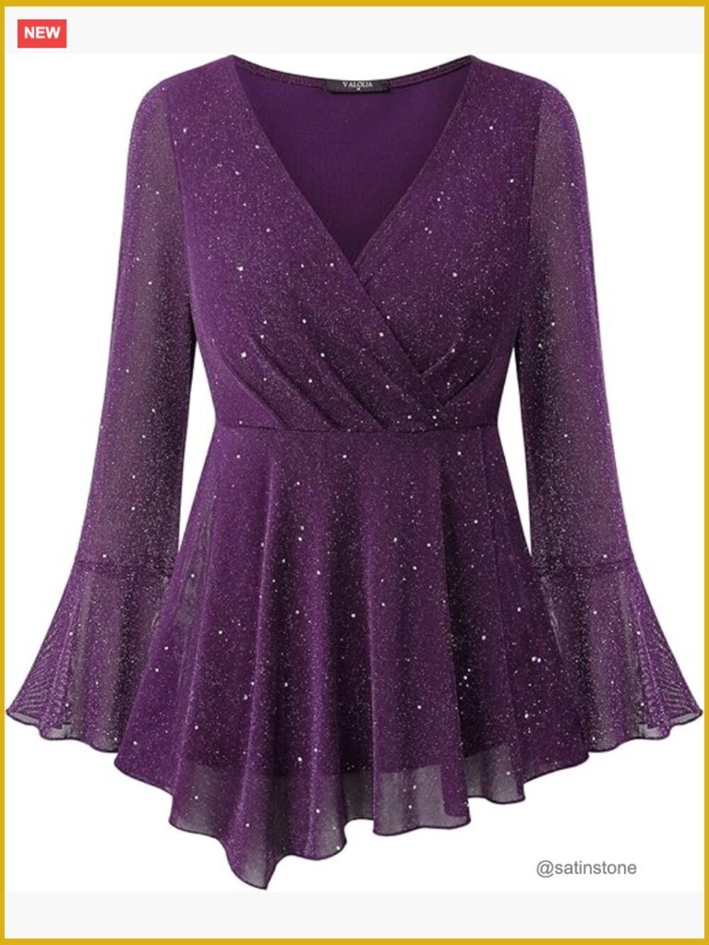 Long Sleeve Sparkly V Neck Wrap Top with Sequin Mesh Fabric